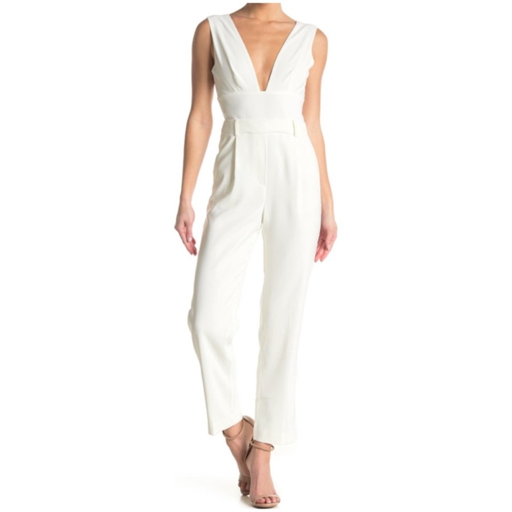 REISS Lina Plunge Tapered V-Neck Sleeveless Wide Leg Jumpsuit, White, Size 10